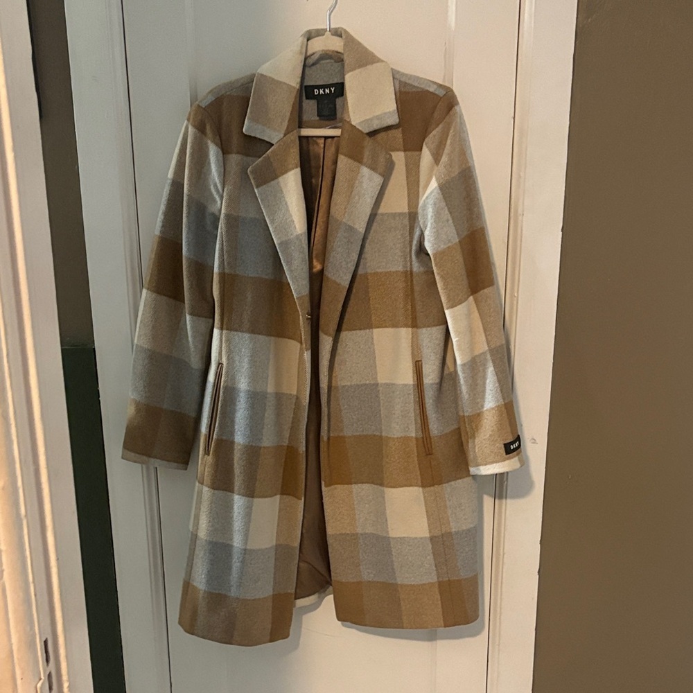 DKNY Women's Checkered wool coat - Brown and Gray - Picture 10 of 10